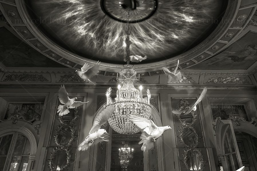 photography conceptual surrealism darkmood oneiric black and white dreamlike hall paper boat ocean dove lamp eye marcelo leonard