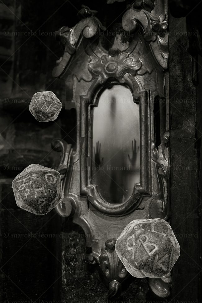 photography conceptual surrealism darkmood oneiric black and white dreamlike mirror ghost rune dice marcelo leonard