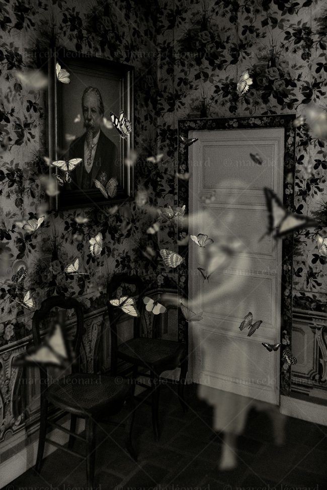photography conceptual surrealism darkmood oneiric black and white dreamlike ghost fear terror woman butterfly vintage painting wallpaper marcelo leonard