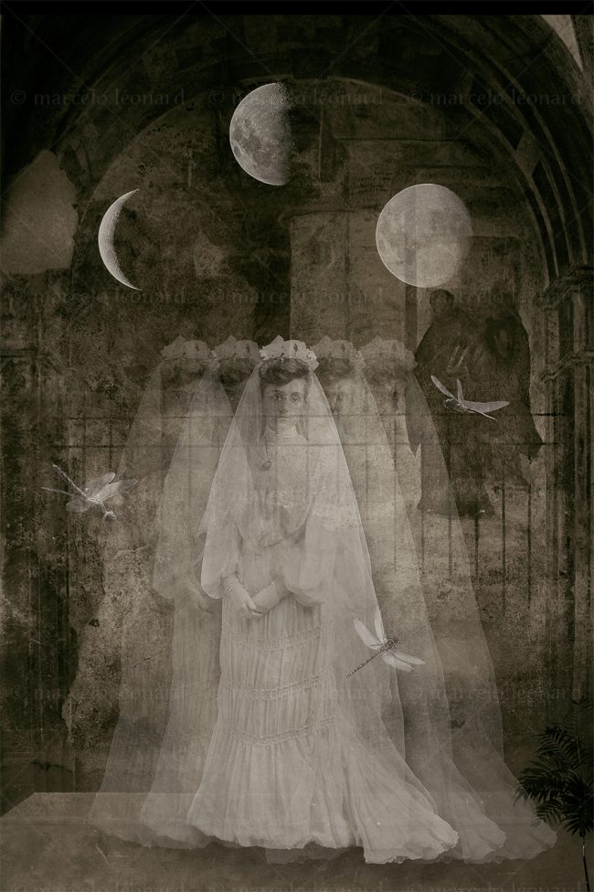 photography conceptual surrealism darkmood oneiric black and white dreamlike moon ghost dragonfly woman marcelo leonard