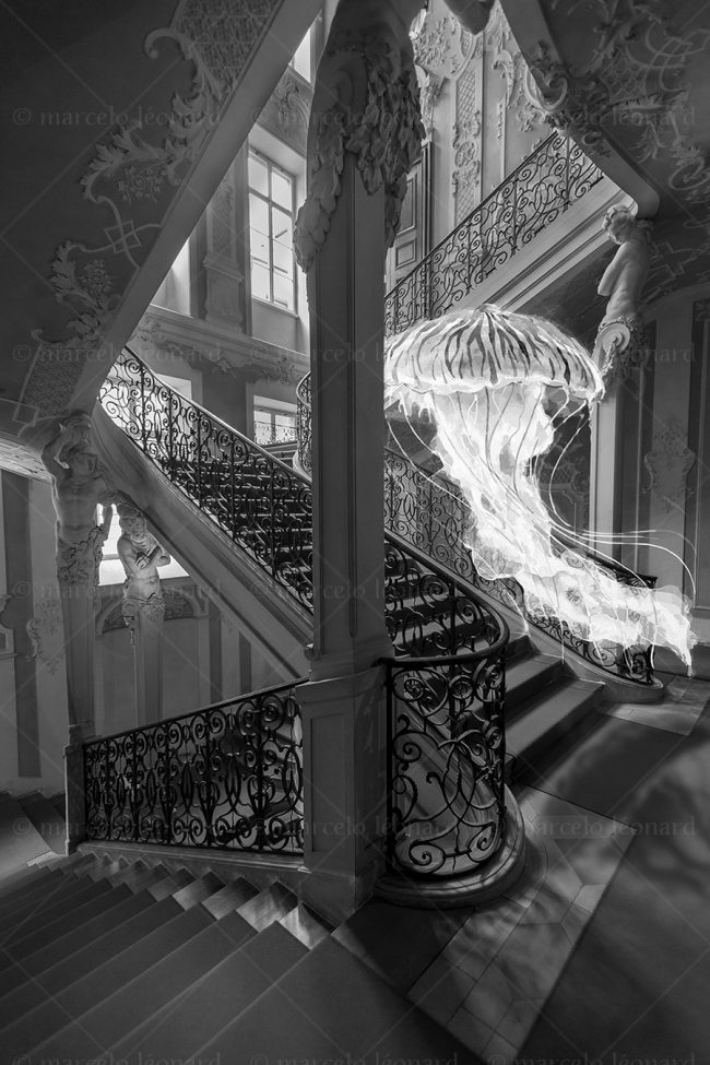 noy01 photography conceptual surrealism darkmood oneiric black and white dreamlike stairs jellyfish marcelo leonard