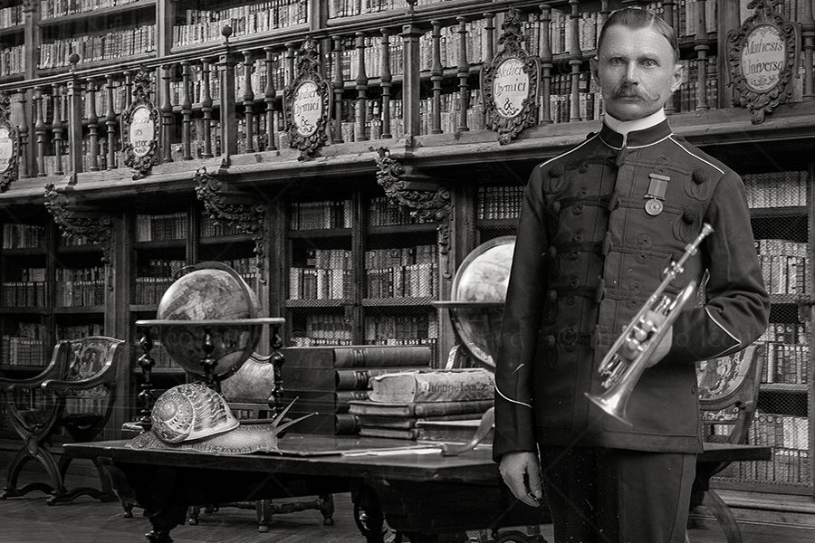 os01 photography conceptual snail surrealism darkmood soldier trumpet library oneiric black and white suitcase dreamlike marcelo leonard