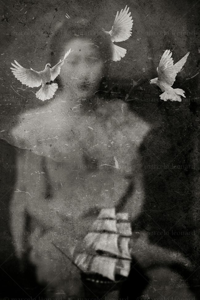 os07 photography conceptual surrealism darkmood oneiric black and white dreamlike ghost dove ship portrait marcelo leonard