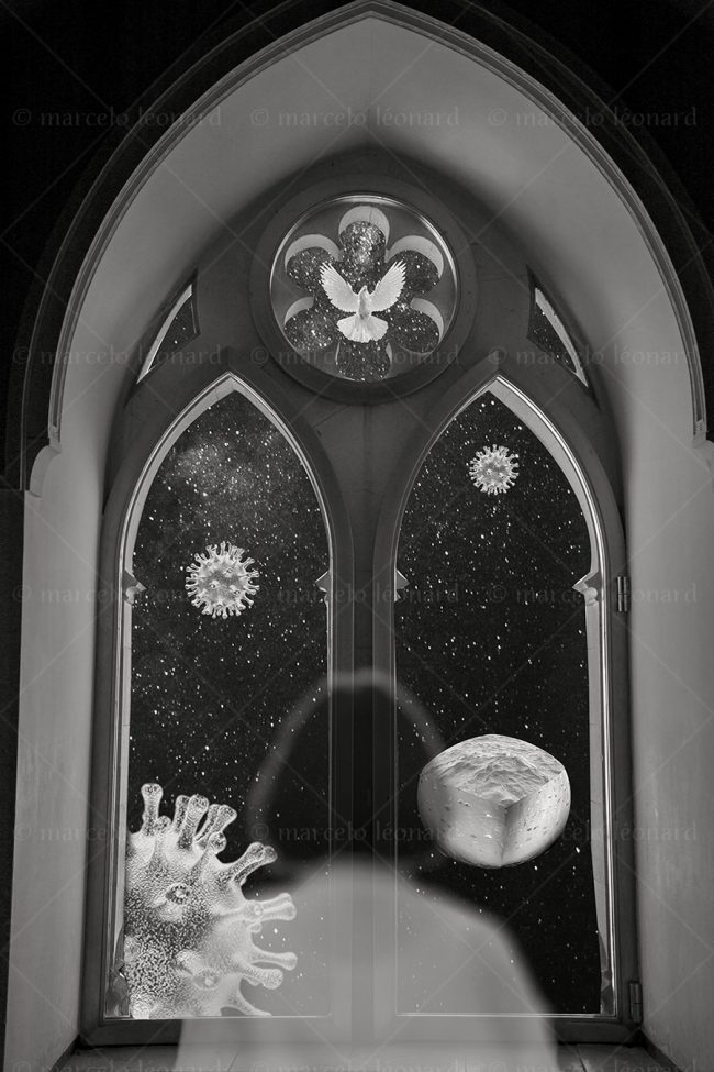 os12 photography conceptual surrealism darkmood oneiric black and white dreamlike window virus dove ghost starry sky marcelo leonard
