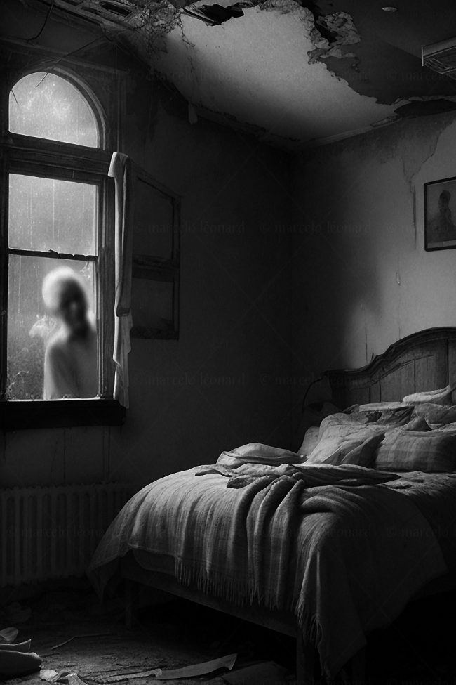 b02, bedroom, window, decay, bed, ruins, nightmare, dark mood, oneiric, dreamlike, marcelo leonard