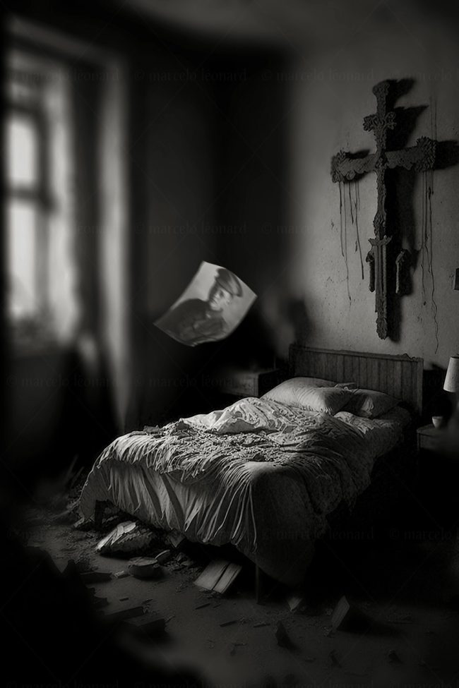 b07, bedroom, window,decay, bed, ruins, nightmare, dark mood, oneiric, dreamlike, marcelo leonard