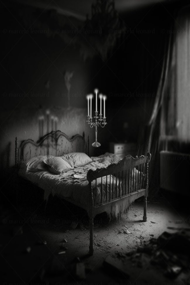 b08, bedroom, window, decay, bed, ruins, nightmare, dark mood, oneiric, dreamlike, marcelo leonard