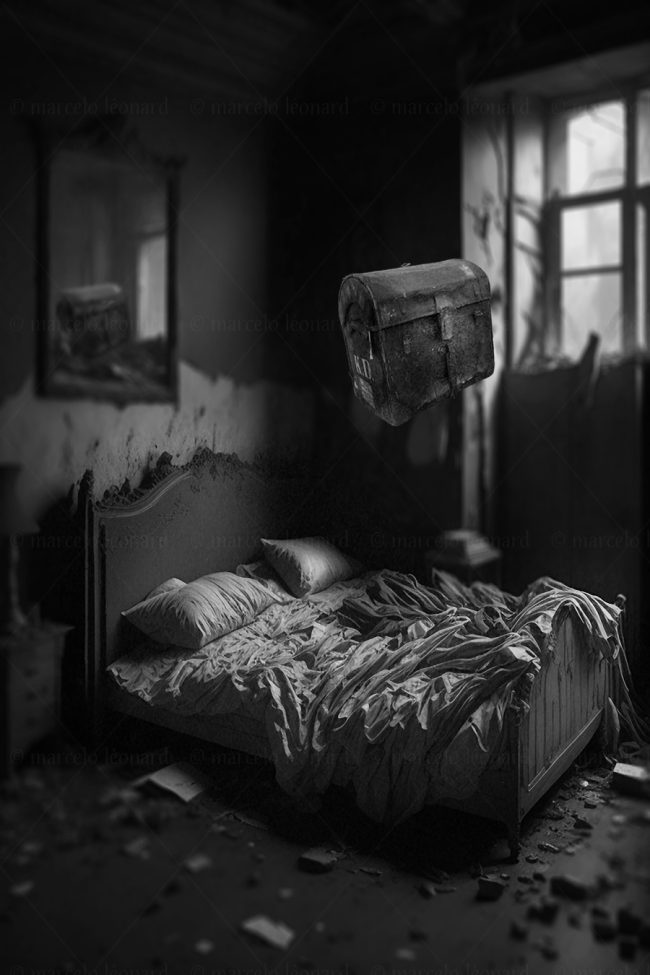 b14, bedroom, window, decay, bed, ruins, nightmare, dark mood, oneiric, dreamlike, marcelo leonard