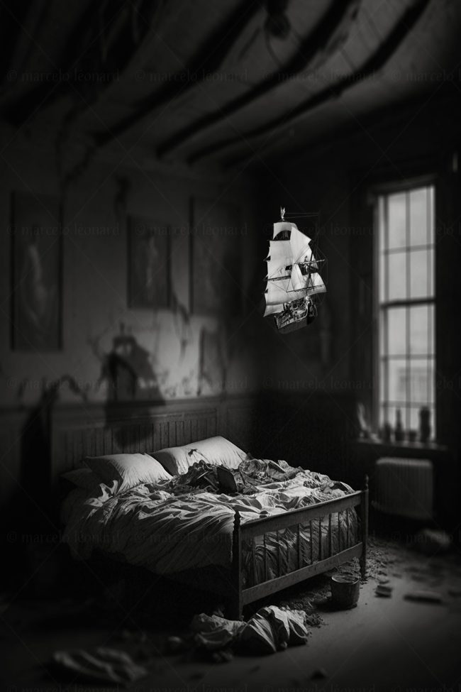 b15, bedroom, window, decay, bed, ruins, nightmare, dark mood, oneiric, dreamlike, marcelo leonard