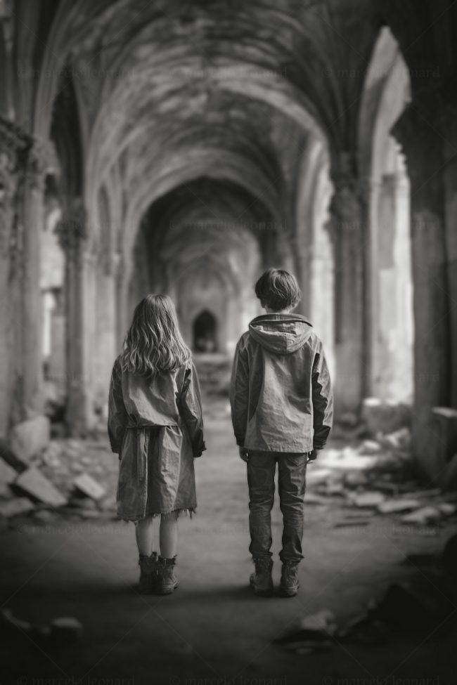 b 03 children decay ruins mindfulness cathedral church debris ragged dirty clothes marcelo leonard