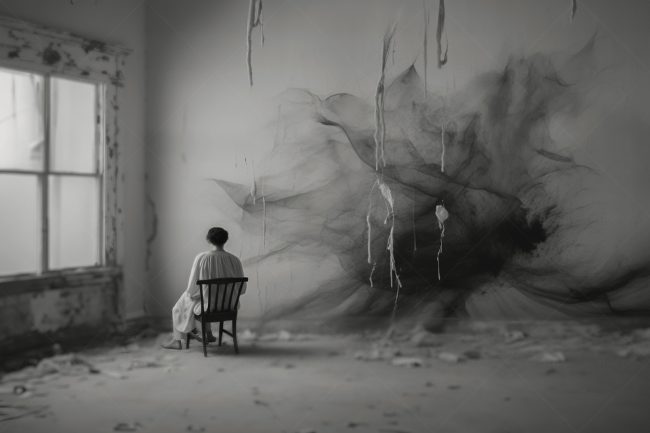 empty room window decay ruins woman chair darkmood mindfulness marcelo leonard
