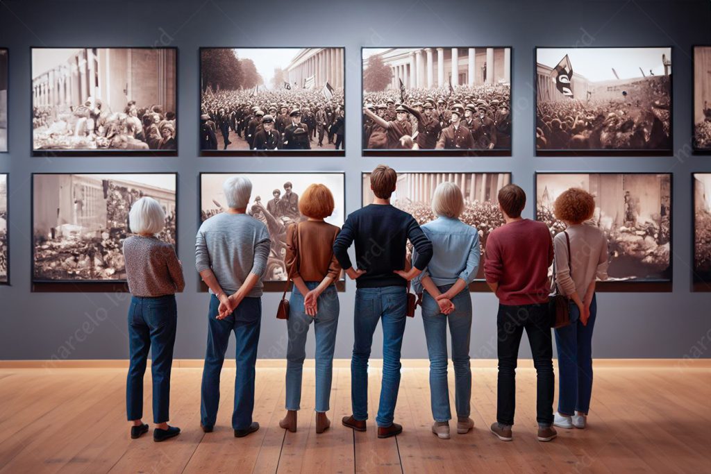 exhibition museum people war politics demonstration marcelo leonard