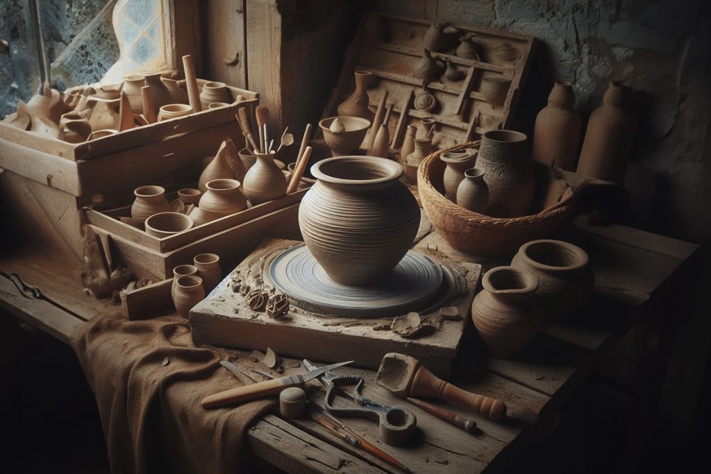 pottery clay tool wooden table window pot box marcelo leonard