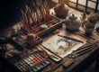 watercolor brush japanese painting wooden table marcelo leonard