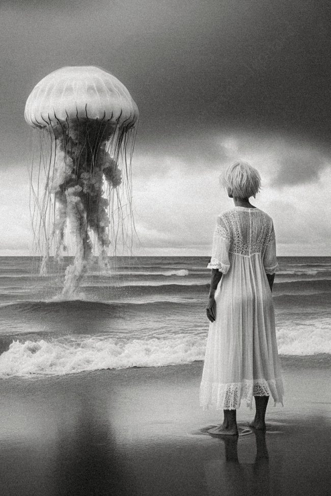 01 jellyfish oneiric surrealism dreamlike surreal conceptual sea ocean woman nightgown