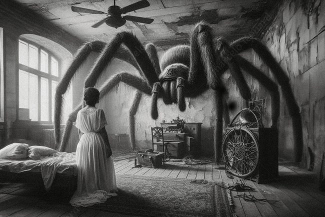 09 spider oneiric surrealism dreamlike surreal conceptual bedroom fan woman nightgown ruins