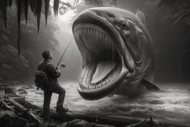 23 fish oneiric surrealism dreamlike surreal conceptual fishing rod lake man river forest