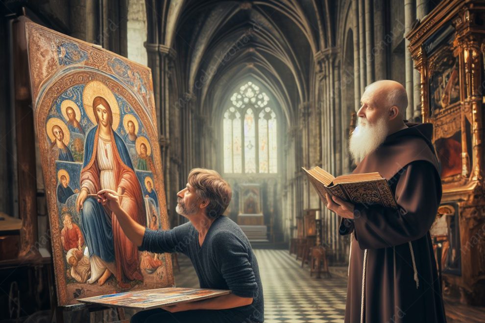 cathedral priest monk painter painting book marcelo leonard