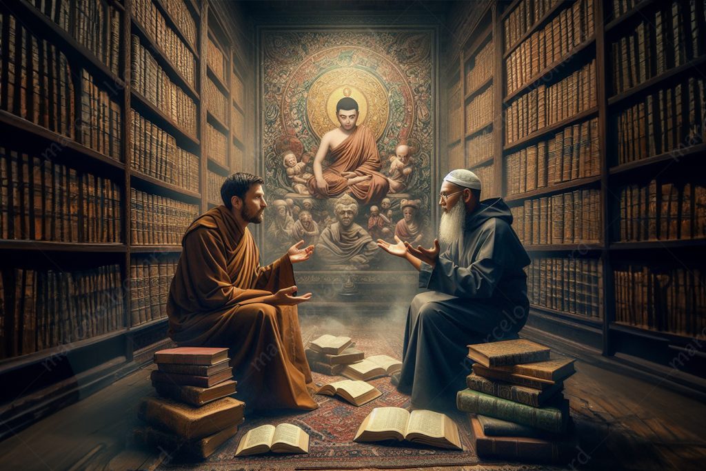 monastery library priest monk iman books buddha marcelo leonard