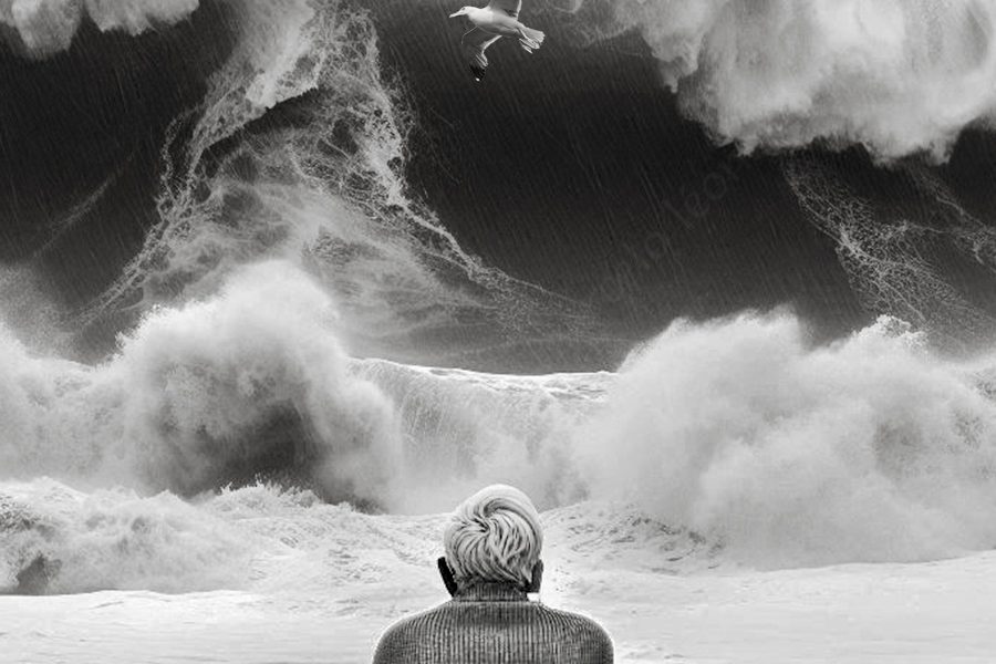a 01 man elder beach waves storm doves sad buddhism marcelo leonard