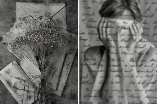 a 04 woman girl veil envelop letter withered flower bouquet buddhism marcelo leonard