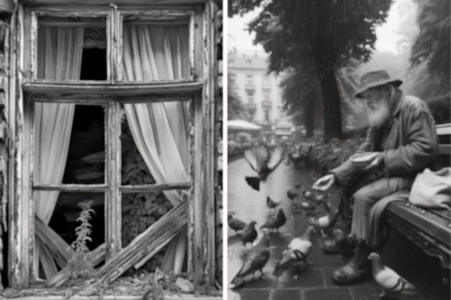 a 07 beggar pingeon doves bench park rain window curtain decay abandoned buddhism marcelomleonard