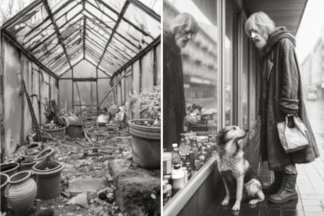 a 09 greenhouse rusty pot abandoned decay beggar dog street shopwindow dog buddhism marcelo leonard