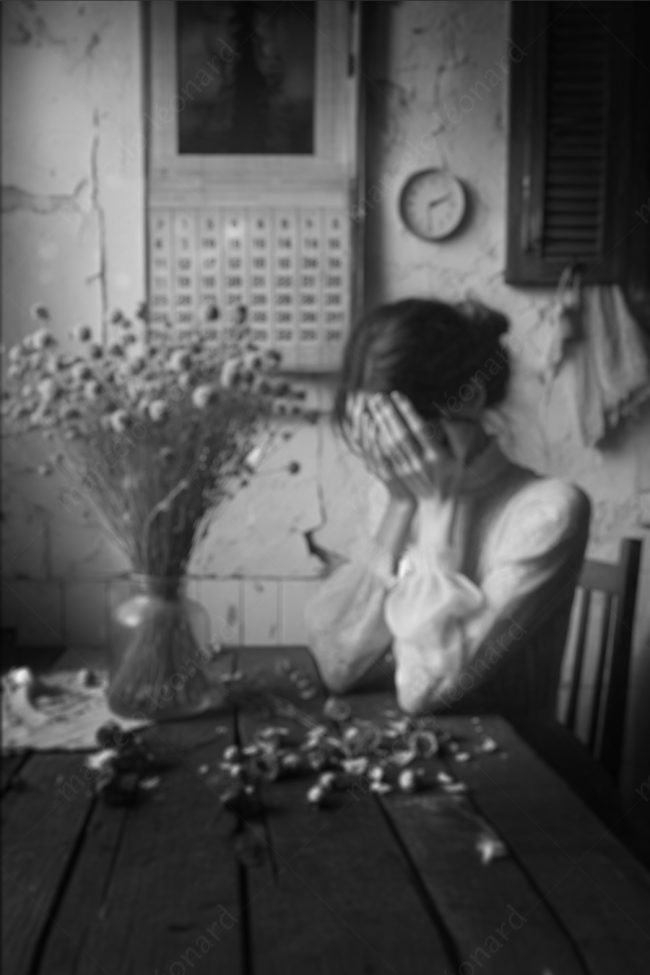 a 24 pain cry woman withered flowers vase bouquet calendar buddhism table marcelo leonard