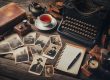 antique vintage book photograph typewriter laptop compass pen tea cup marcelo leonard