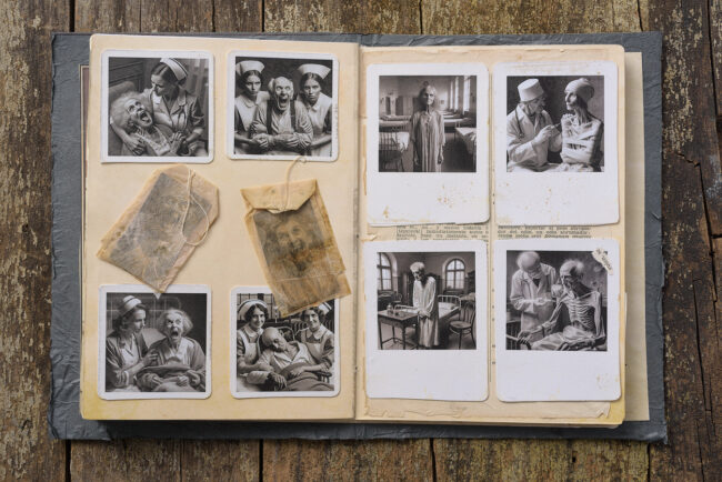 13 asylum srapbook mixed media decay old photograph portrait marcelo leonard