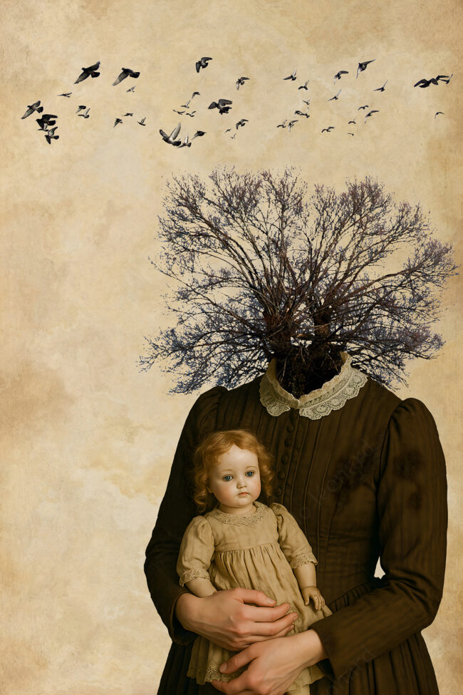 15 collage, digital collage, victorian, vintage, woman, doll, branches, marceloleonard