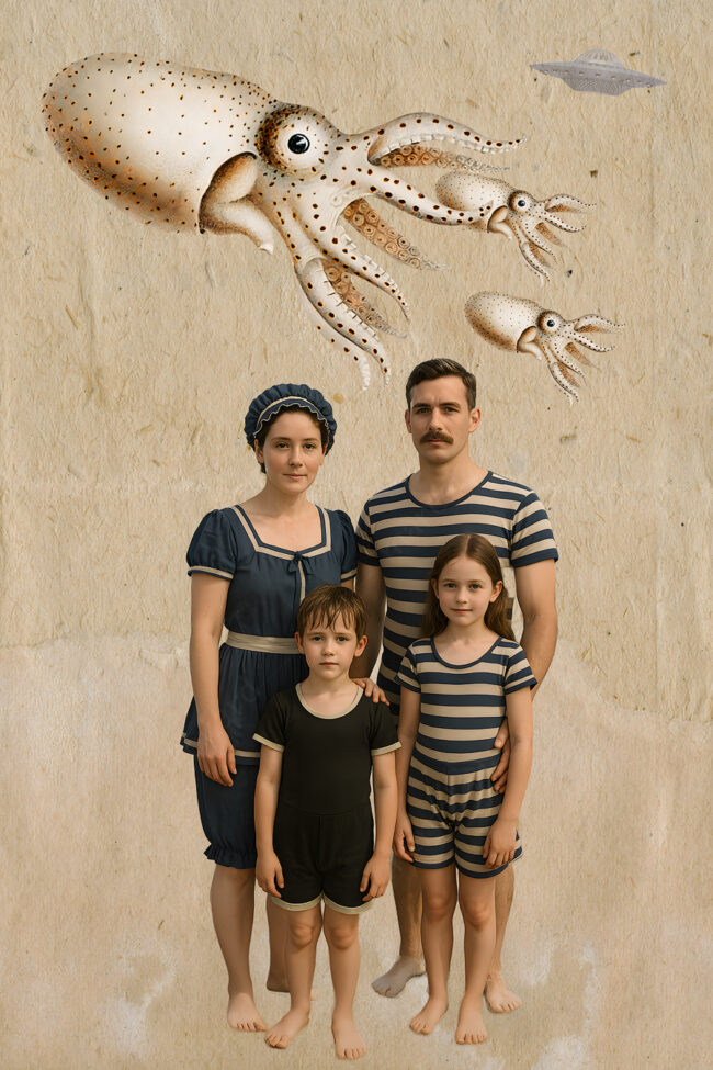 18 collage, digital collage, victorian, vintage, swimmers, squid, marceloleonard