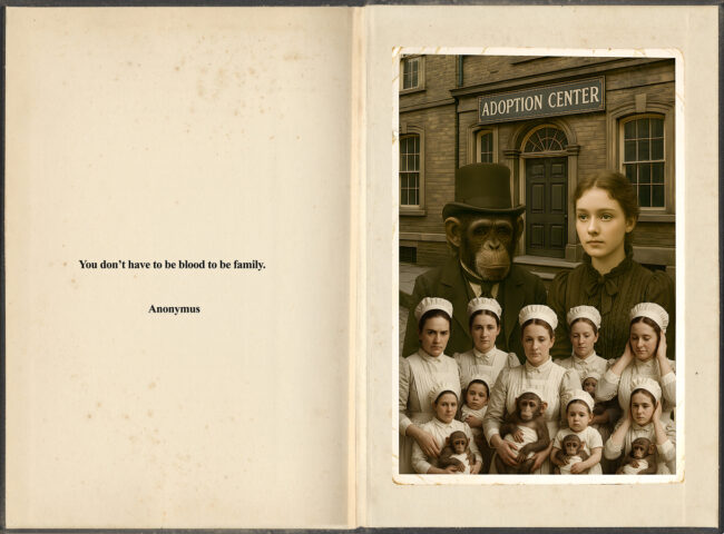 book 17 collague, digital, vintage, victorian, monkey, old paper, old book, adoption center, baby