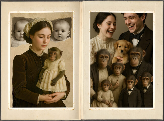 book 18 collague, digital, vintage, victorian, monkey, old paper, old book, adoption, babies